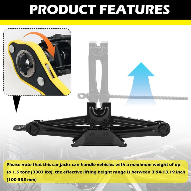 Stacool Scissor Jack for Car with Ratchet Wrench,1.5T (3307lbs) Capacity Scissor Car Jack Kit for Lifting Light Vehicles,Heavy Duty Vehicle Accessories Tire Jacks Lifting Range of 3.94-13.19" - Image 3